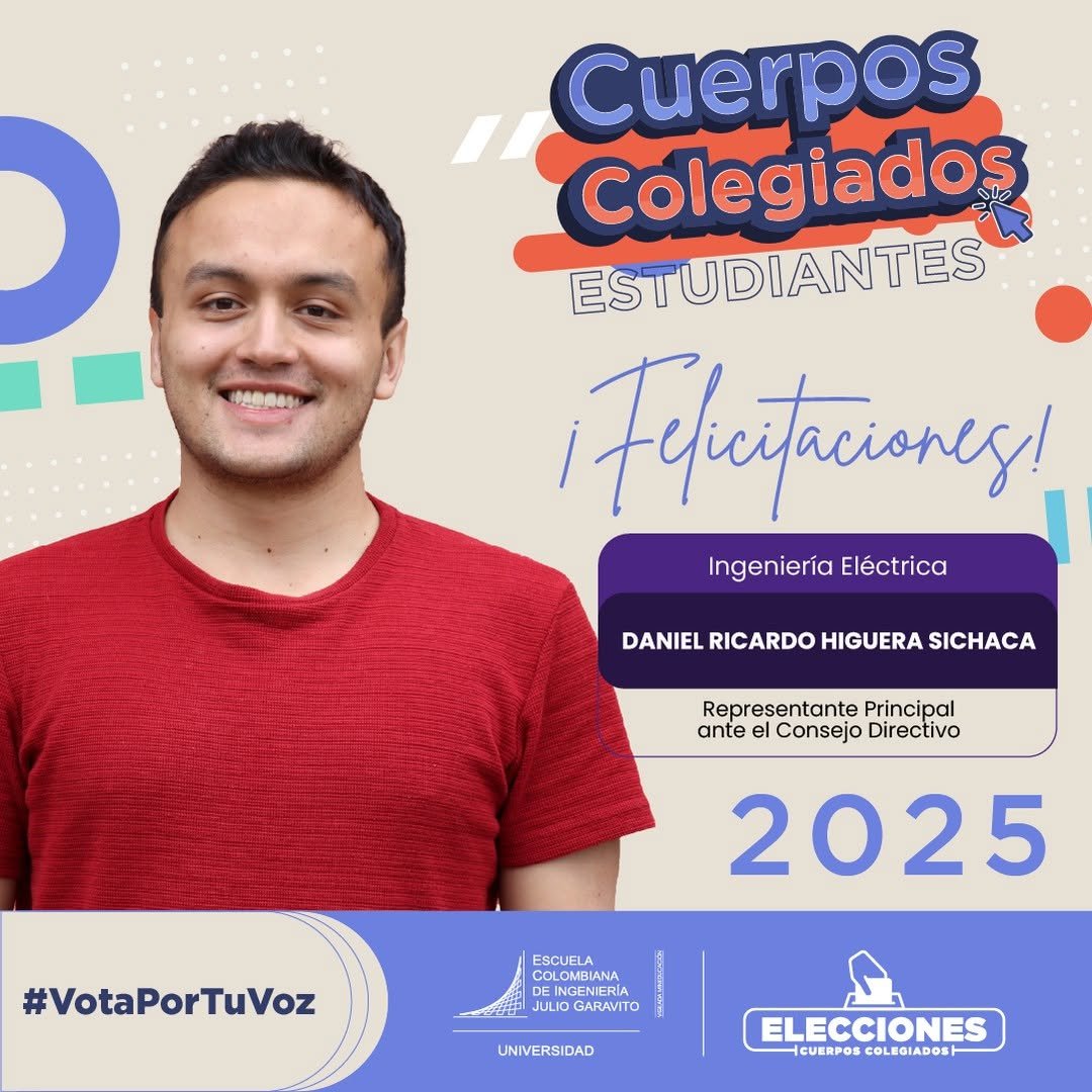 ¡Felicitaciones a nuestros nuevos representantes estudiantiles! 

Con orgullo anunciamos a los ganadores que formarán parte del Consejo Directivo y del Consejo Académico para el periodo 2025 - 2026. 👏

Gracias a todos los estudiantes que participaron en las votaciones, juntos seguimos fortaleciendo nuestra comunidad universitaria. 💪💙