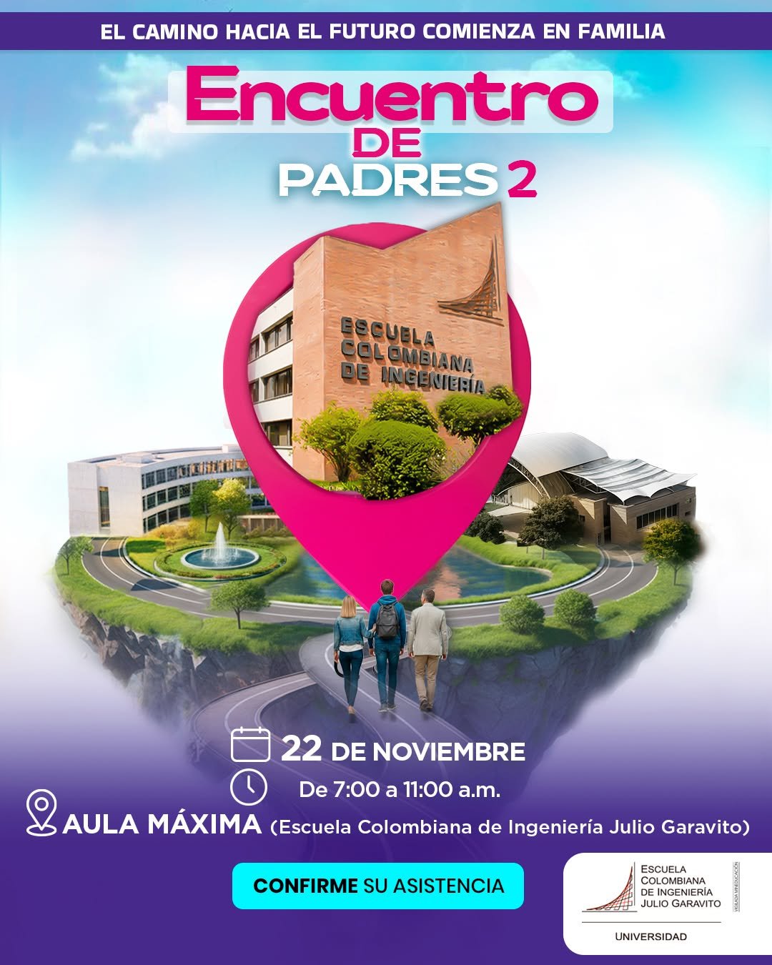 👨‍👩‍👧‍👦 Si no pudieron acompañarnos en el primer encuentro, ¡los esperamos en esta nueva oportunidad para vivir la experiencia universitaria en la Escuela!
Vuelve el 𝐄𝐧𝐜𝐮𝐞𝐧𝐭𝐫𝐨 𝐝𝐞 𝐏𝐚𝐝𝐫𝐞𝐬 𝟐𝟎𝟐𝟔-𝟏, una jornada pensada para que las familias conozcan de cerca nuestras instalaciones, recorran los laboratorios y compartan con directivos, decanos y profesores.

Durante la visita, podrán descubrir cómo acompañamos la formación integral de sus hijos a través de la 𝐢𝐧𝐭𝐞𝐫𝐧𝐚𝐜𝐢𝐨𝐧𝐚𝐥𝐢𝐳𝐚𝐜𝐢𝐨́𝐧, 𝐞𝐥 𝐛𝐢𝐞𝐧𝐞𝐬𝐭𝐚𝐫 𝐮𝐧𝐢𝐯𝐞𝐫𝐬𝐢𝐭𝐚𝐫𝐢𝐨 𝐲 𝐥𝐚𝐬 𝐨𝐩𝐜𝐢𝐨𝐧𝐞𝐬 𝐝𝐞 𝐚𝐩𝐨𝐲𝐨 𝐟𝐢𝐧𝐚𝐧𝐜𝐢𝐞𝐫𝐨.

📅 22 de noviembre ¡Los esperamos para vivir juntos esta experiencia que conecta a las familias con el futuro profesional de sus hijos!