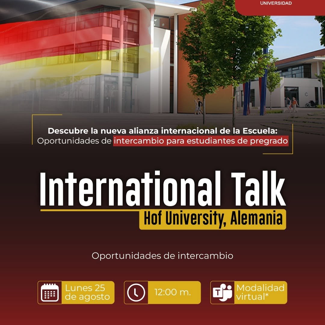 ¡Tu futuro académico te espera en Alemania!
¿Sueñas con vivir un intercambio académico y experiencia internacional? 🌍
No te pierdas nuestra próxima International Talk con Hof University (Alemania) y descubre todas las oportunidades de intercambio que esta nueva alianza trae para ti. Esta universidad está disponible para realizar intercambio académico en el periodo 2026-1.
📌 Organiza: Oficina de Relaciones Internacionales – ORI
🎓 Dirigido a estudiantes de pregrado
💡 Participa y conoce programas académicos, beneficios y requisitos de postulación
Inscríbete aquí 👉 https://acortar.link/nC9ZED