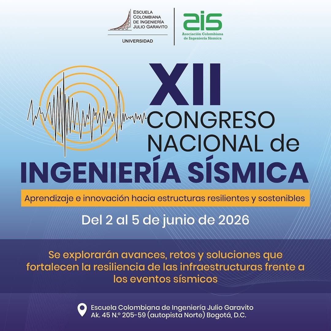 🏗️🌎 ¡La Escuela será sede del XII Congreso Nacional de Ingeniería Sísmica 2026!

Del 2 al 5 de junio de 2026, la Escuela Colombiana de Ingeniería Julio Garavito abrirá sus puertas a expertos, investigadores, profesionales y estudiantes de todo el país para compartir conocimientos sobre los avances, desafíos y tendencias de la ingeniería sismo-resistente.

💬 A través de conferencias magistrales, talleres técnicos y espacios de diálogo, este encuentro promoverá soluciones innovadoras que fortalezcan la resiliencia de nuestras infraestructuras y comunidades frente a los eventos sísmicos.

Aprendizaje e innovación hacia estructuras resilientes y sostenibles.

Más información 👉 https://bit.ly/4h7scNs

#CongresoNacionalDeIngenieríaSísmica