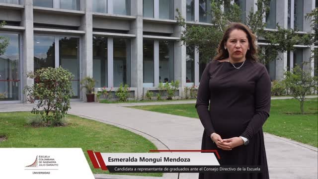 Conoce a Esmeralda Monguí Mendoza, especialista en Sistemas Integrados QHSE y candidata a representante de graduados ante el Consejo Directivo de la Escuela Colombiana de Ingeniería.

🗣️ Su lema: “¡Graduados con propósito, Escuela con alma!”

Su propuesta destaca el valor del compromiso, la ética profesional y el fortalecimiento del vínculo entre la comunidad de egresados y la institución.

📌 Conoce más sobre su visión y la de los demás candidatos aquí:
🔗 https://www.escuelaing.edu.co/es/noticias/convocatoria-a-graduados-para-integrar-el-consejo-directivo-de-la-escuela/
