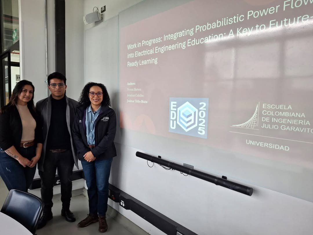 La Escuela estuvo  presente en el IX Congreso Mundial de Educación en Ingeniería – IEEE EDUNINE 2025.

La profesora Josimar Dadi Tello Maita y los estudiantes Jonathan David Cubillos Oyola y Norma Constanza Barrera Guzmán, del 𝐏𝐫𝐨𝐠𝐫𝐚𝐦𝐚 𝐝𝐞 𝐈𝐧𝐠𝐞𝐧𝐢𝐞𝐫𝐢́𝐚 𝐄𝐥𝐞́𝐜𝐭𝐫𝐢𝐜𝐚, presentaron la ponencia:“Integrating Probabilistic Power Flow into Electrical Engineering Education: A Key to Future-Ready Learning”.

Una experiencia enriquecedora que no solo fortaleció sus conocimientos, sino que también permitió compartir ideas, generar discusiones académicas y ampliar redes de colaboración en el ámbito internacional.

Agradecemos a @icetex_colombia por su apoyo en la financiación de esta participación a través del programa Expertos Internacionales, en el marco del programa de Reciprocidad para Extranjeros.