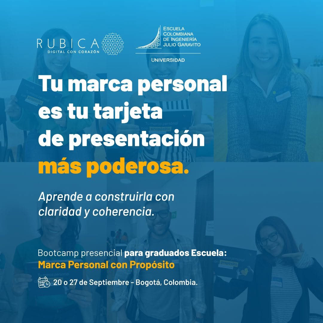 ¡Graduado! Tu historia, tu experiencia y tus proyectos merecen ser contados con claridad.
Este bootcamp te ayuda a construir una marca personal que abra puertas.
👉 Inscríbete para el 20 o 27 de septiembre.
Elige tu fecha y regístrate: https://bit.ly/BootcampMarcaPersonalECI